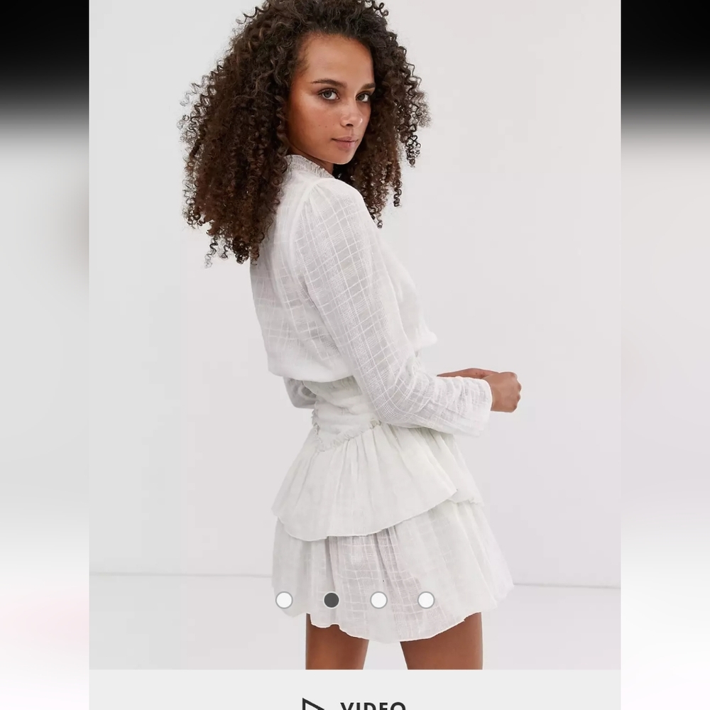 Asos cream white long sleeve high neck mini dress